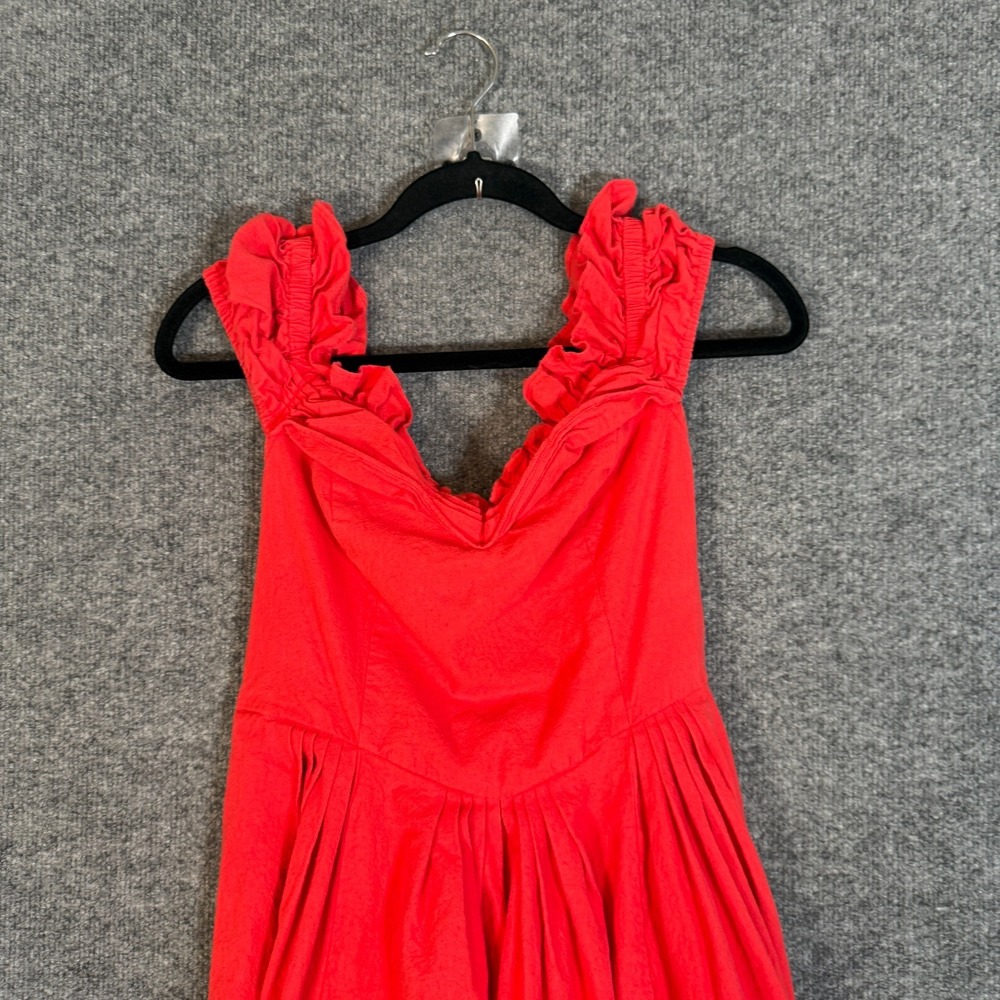 Free People Ruffle It Up Red Midi Dress size Medium - Picture 7 of 9